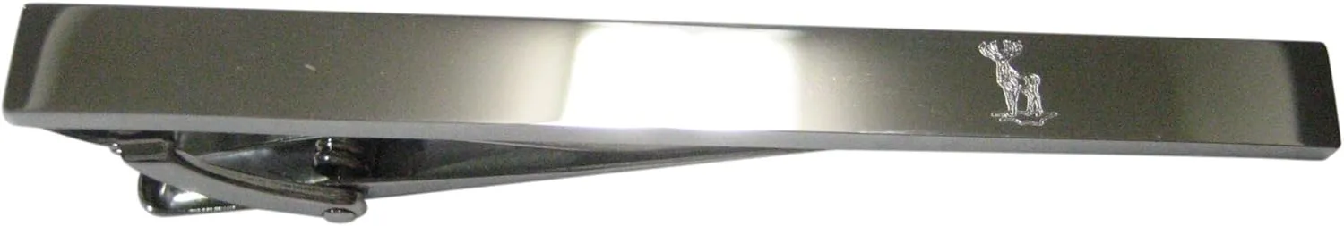 Kiola Designs Silver Toned Etched Sleek Full Stag Deer Tie Clip