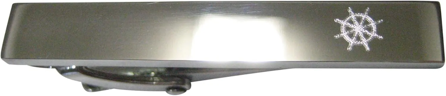 Kiola Designs Silver Toned Etched Sleek Nautical Helm Skinny Tie Clip