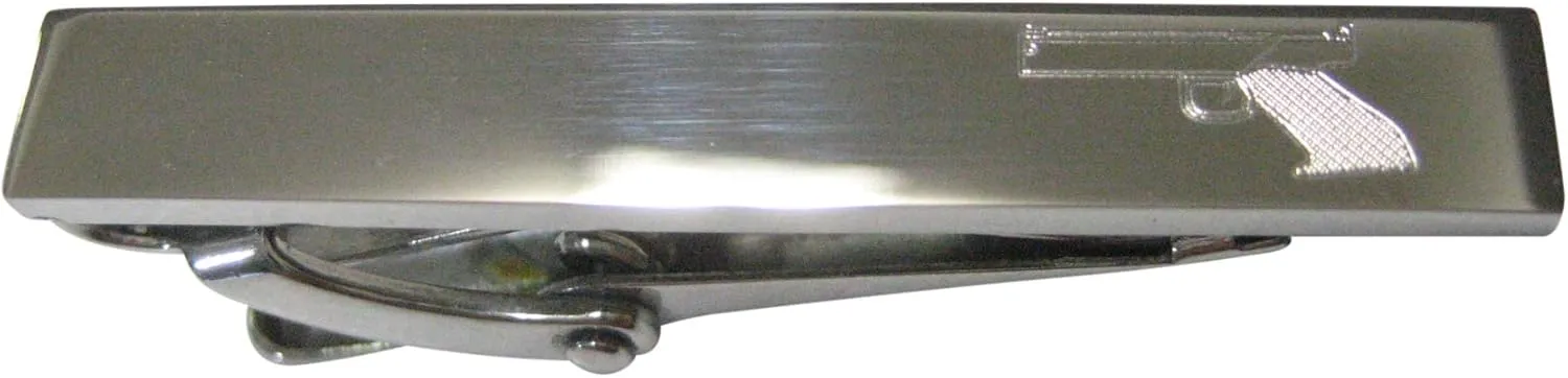 Kiola Designs Silver Toned Etched Sleek Simple Modern Handgun Skinny Tie Clip