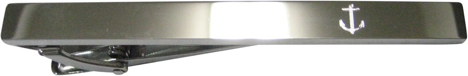 Kiola Designs Silver Toned Etched Sleek Skinny Nautical Anchor Tie Clip