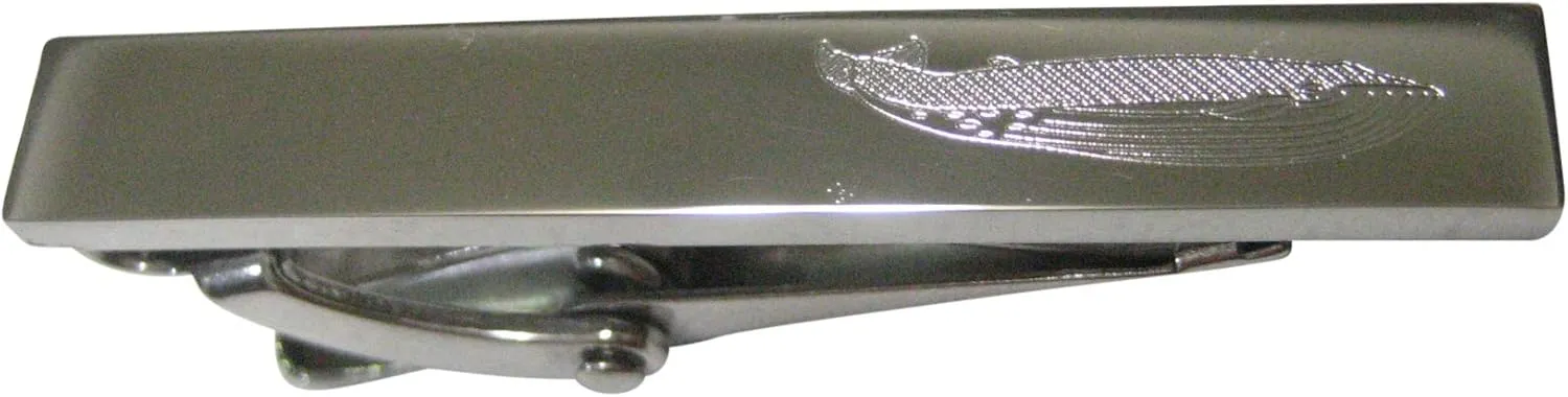 Kiola Designs Silver Toned Etched Sleek Whale Skinny Tie Clip