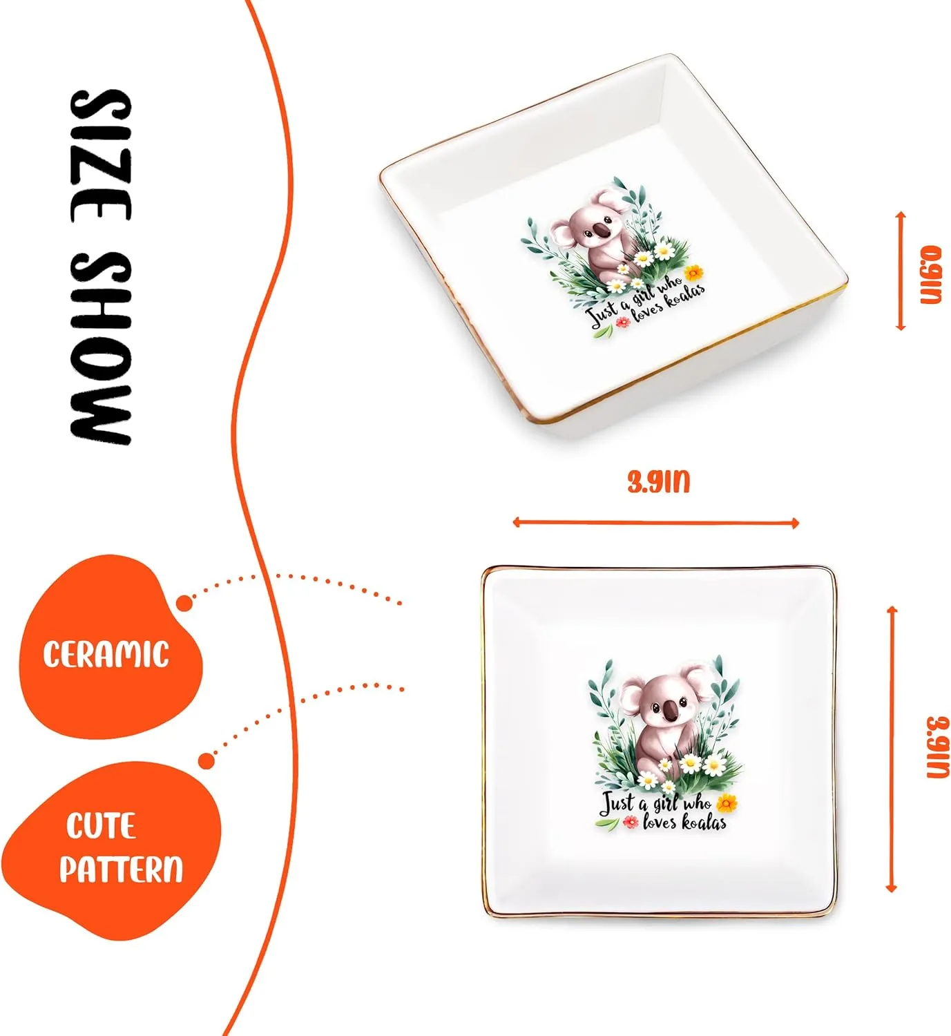 Koala Jewelry Ring Holder Dish Tray, Gifts For Women Teens Girls Kids, Koala Lovers Themed Stuff Things Decor Merch, Themed Home Room Ring Earrings Necklace Organizer Holder!