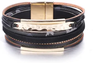 KSQS Multi-layer Leather Wrap Cuff Bracelet, Boho Wide Braided Buckle Bracelets for Women, Waterproof Leather Wristband Bangles