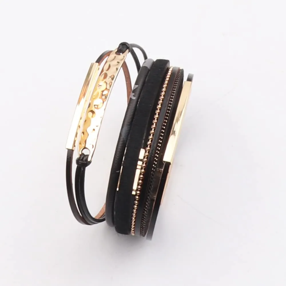 KSQS Multi-layer Leather Wrap Cuff Bracelet, Boho Wide Braided Buckle Bracelets for Women, Waterproof Leather Wristband Bangles