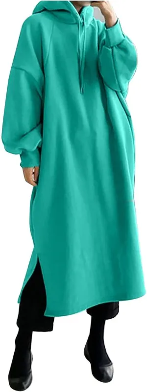 Kubbon Women's Pullover Hoodie Fleece Hooded Sweatshirt Maxi Dress Baggy Loose Long Sleeve Tops Plus Size Business Shirts