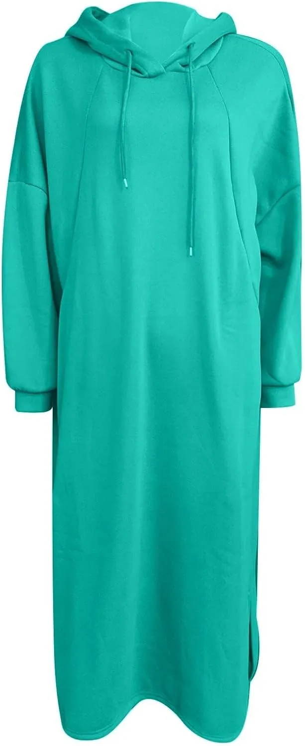 Kubbon Women's Pullover Hoodie Fleece Hooded Sweatshirt Maxi Dress Baggy Loose Long Sleeve Tops Plus Size Business Shirts