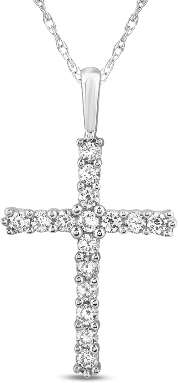 Lab Grown Diamond Cross Pendant Necklace for Women, 1/20-1/2 CT, 16 inches 925 Sterling Silver Chain, Diamond Cross Neck Jewelry Gift for Her