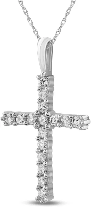 Lab Grown Diamond Cross Pendant Necklace for Women, 1/20-1/2 CT, 16 inches 925 Sterling Silver Chain, Diamond Cross Neck Jewelry Gift for Her