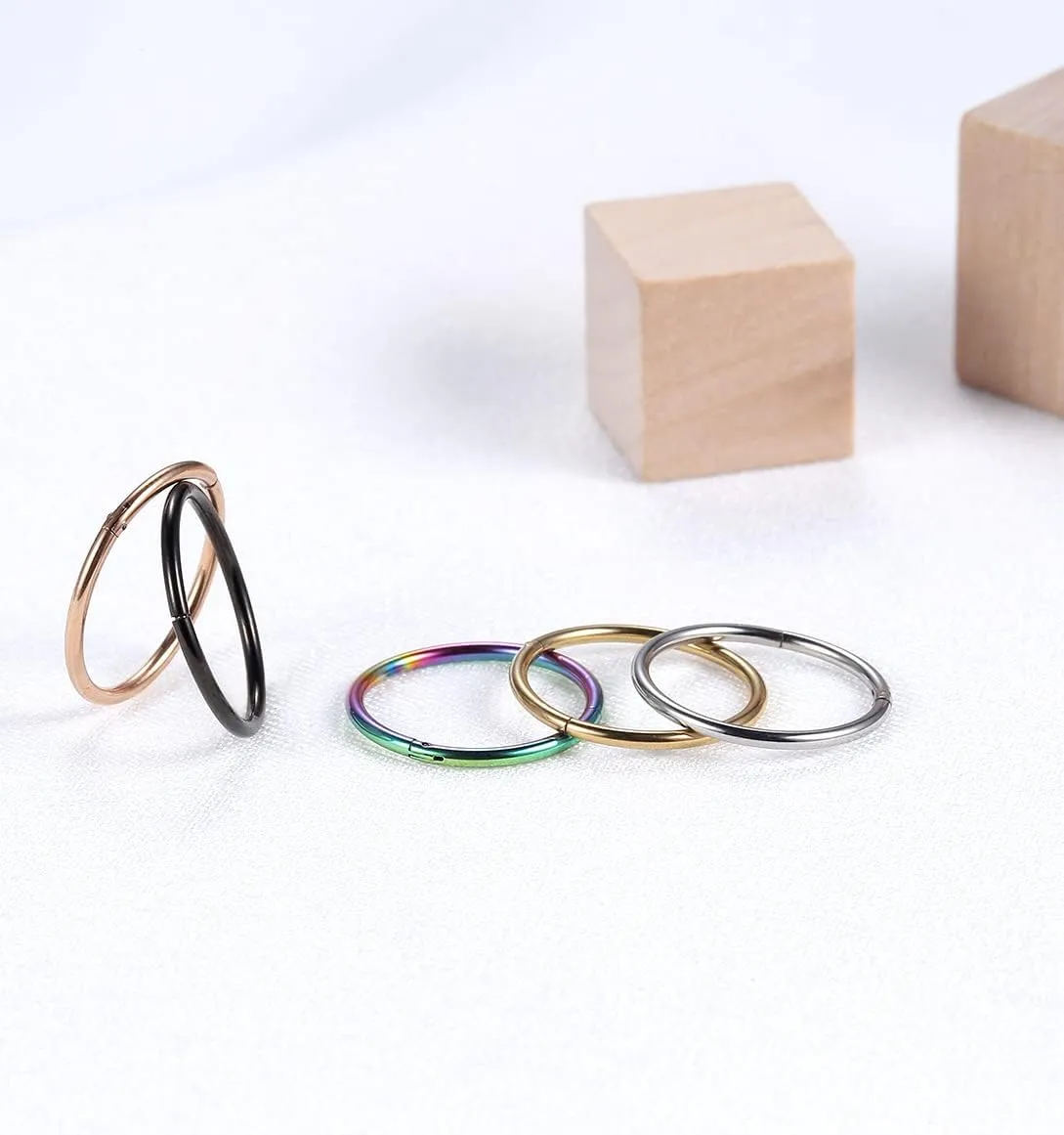 Lantine 5Pcs Grade 23 Titanium 16g 18g 20g Nose Ring Hoop Set Hinge Clicker Septum Rings Tragus Piercing Cartilage Hoop Earrings for Women Men 6-12mm