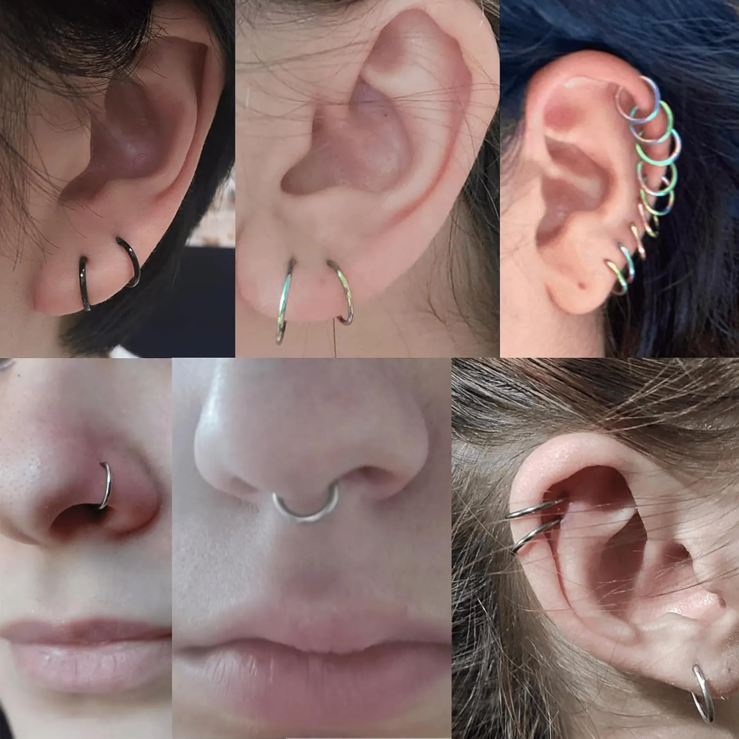 Lantine 5Pcs Grade 23 Titanium 16g 18g 20g Nose Ring Hoop Set Hinge Clicker Septum Rings Tragus Piercing Cartilage Hoop Earrings for Women Men 6-12mm