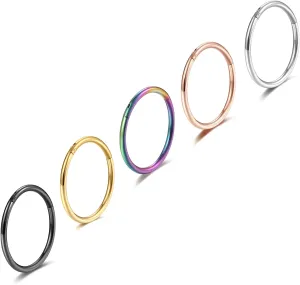 Lantine 5Pcs Grade 23 Titanium 16g 18g 20g Nose Ring Hoop Set Hinge Clicker Septum Rings Tragus Piercing Cartilage Hoop Earrings for Women Men 6-12mm