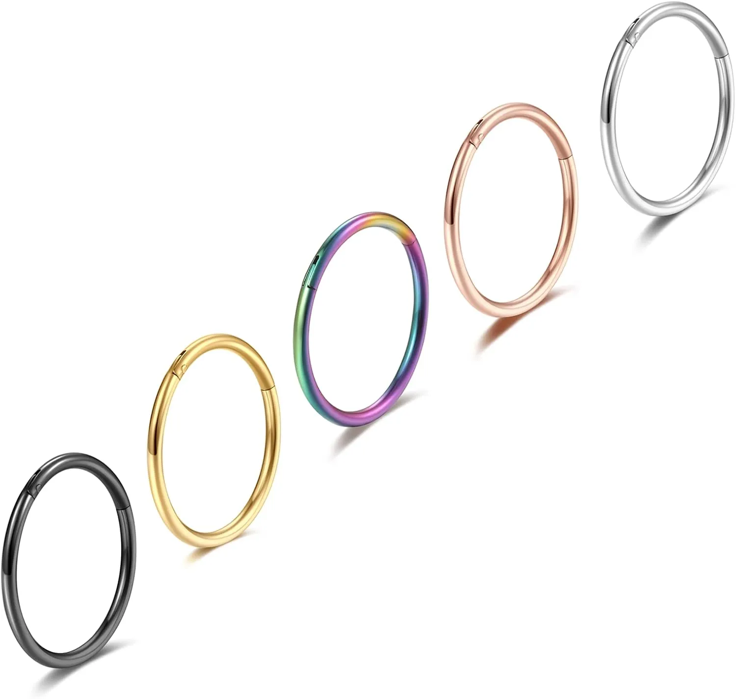 Lantine 5Pcs Grade 23 Titanium 16g 18g 20g Nose Ring Hoop Set Hinge Clicker Septum Rings Tragus Piercing Cartilage Hoop Earrings for Women Men 6-12mm