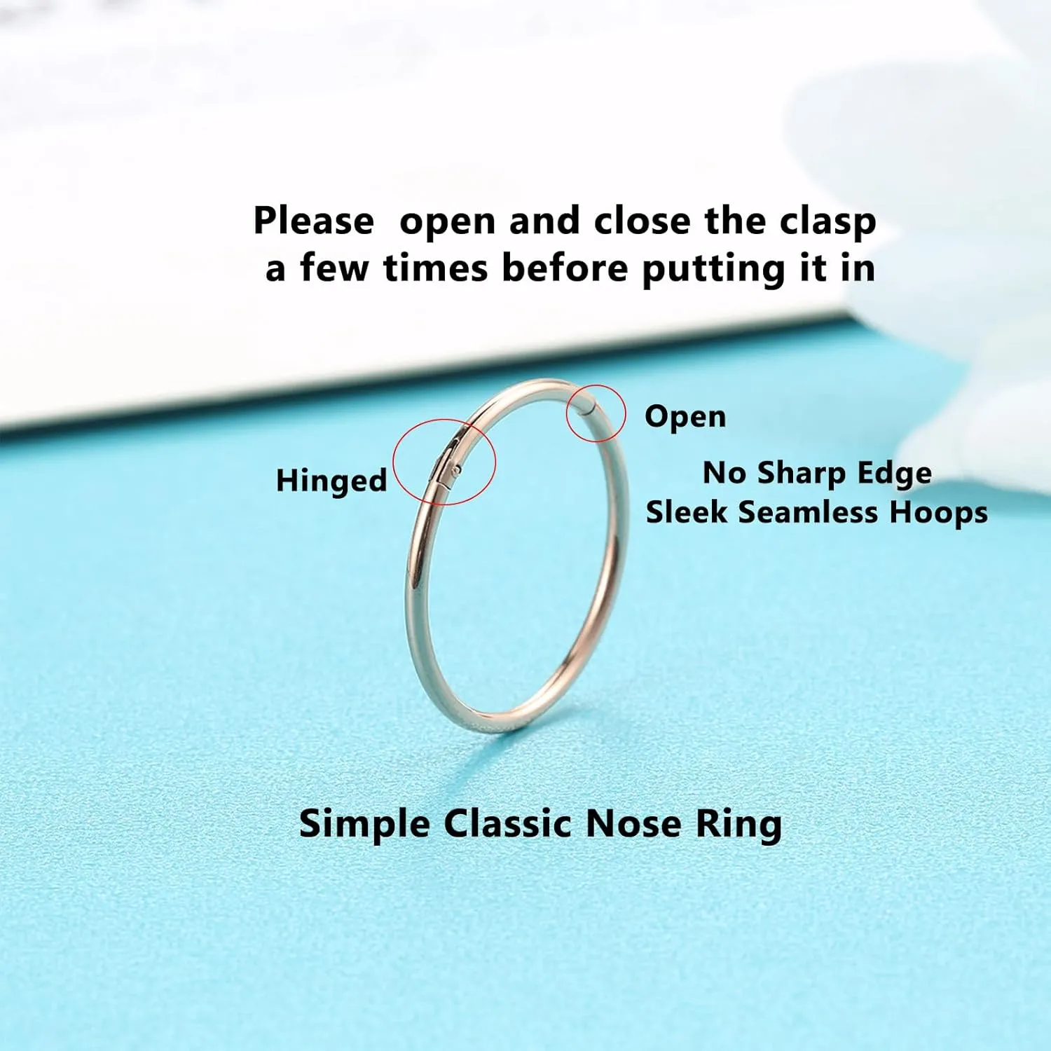 Lantine 5Pcs Grade 23 Titanium 16g 18g 20g Nose Ring Hoop Set Hinge Clicker Septum Rings Tragus Piercing Cartilage Hoop Earrings for Women Men 6-12mm