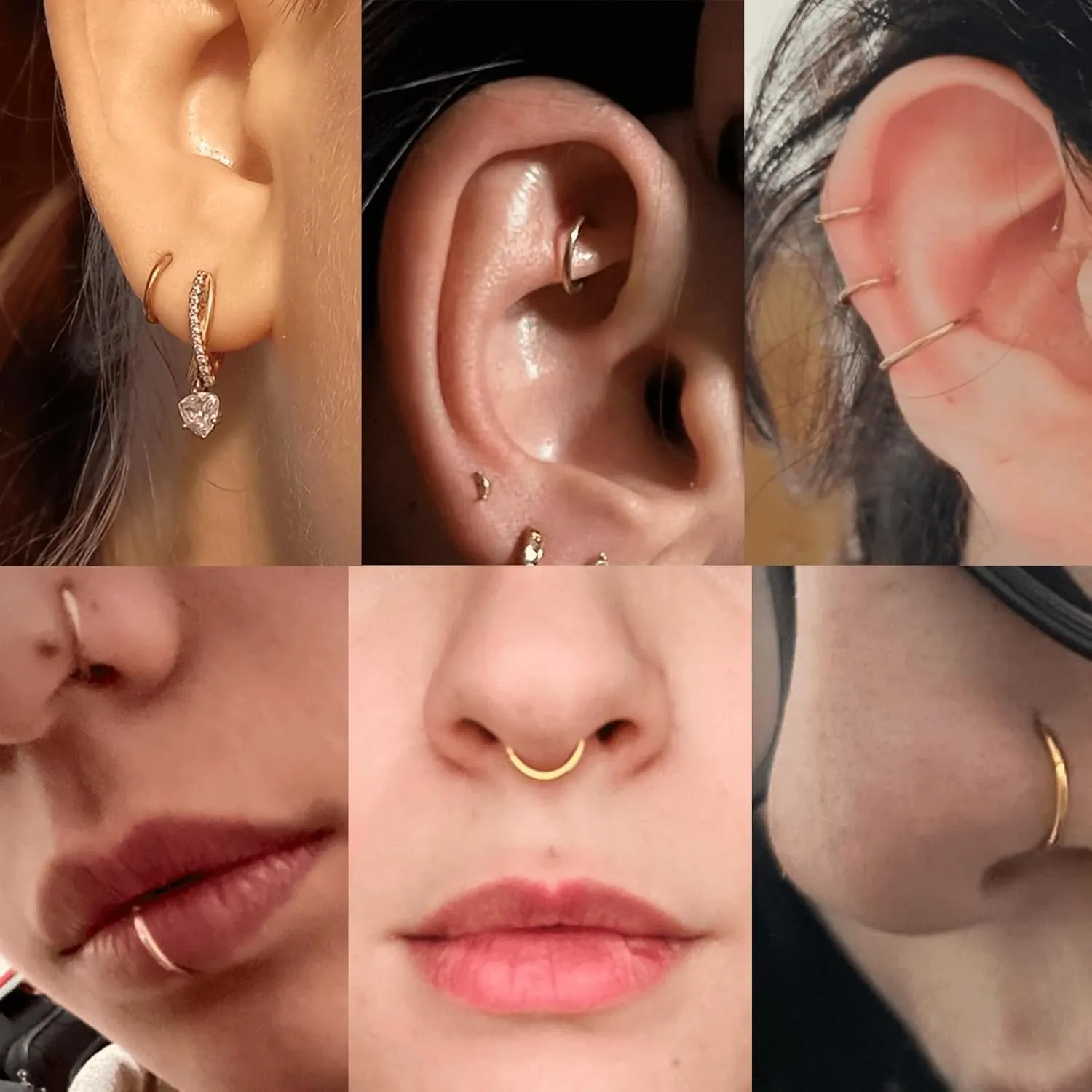 Lantine 6-12Pcs 18g 20g Nose Rings for Women Men 316L Surgical Steel 16g Septum Ring Cute Tiny Cartilage Helix Conch Daith Tragus Earrings 6-16mm Set