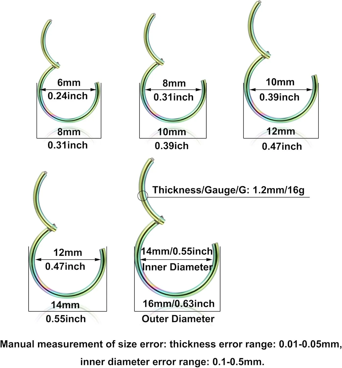 Lantine 6-12Pcs 18g 20g Nose Rings for Women Men 316L Surgical Steel 16g Septum Ring Cute Tiny Cartilage Helix Conch Daith Tragus Earrings 6-16mm Set