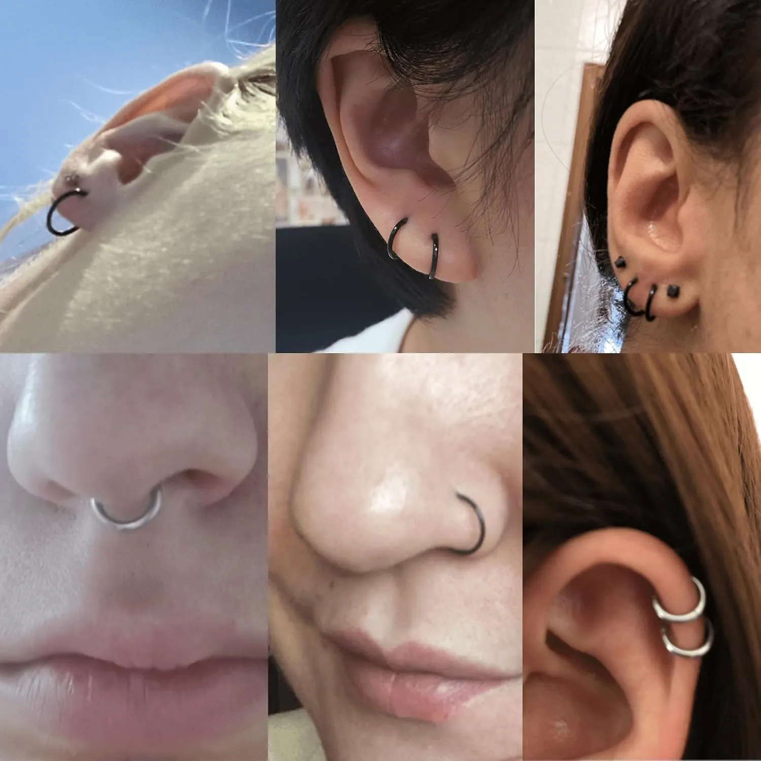 Lantine 6-12Pcs 18g 20g Nose Rings for Women Men 316L Surgical Steel 16g Septum Ring Cute Tiny Cartilage Helix Conch Daith Tragus Earrings 6-16mm Set