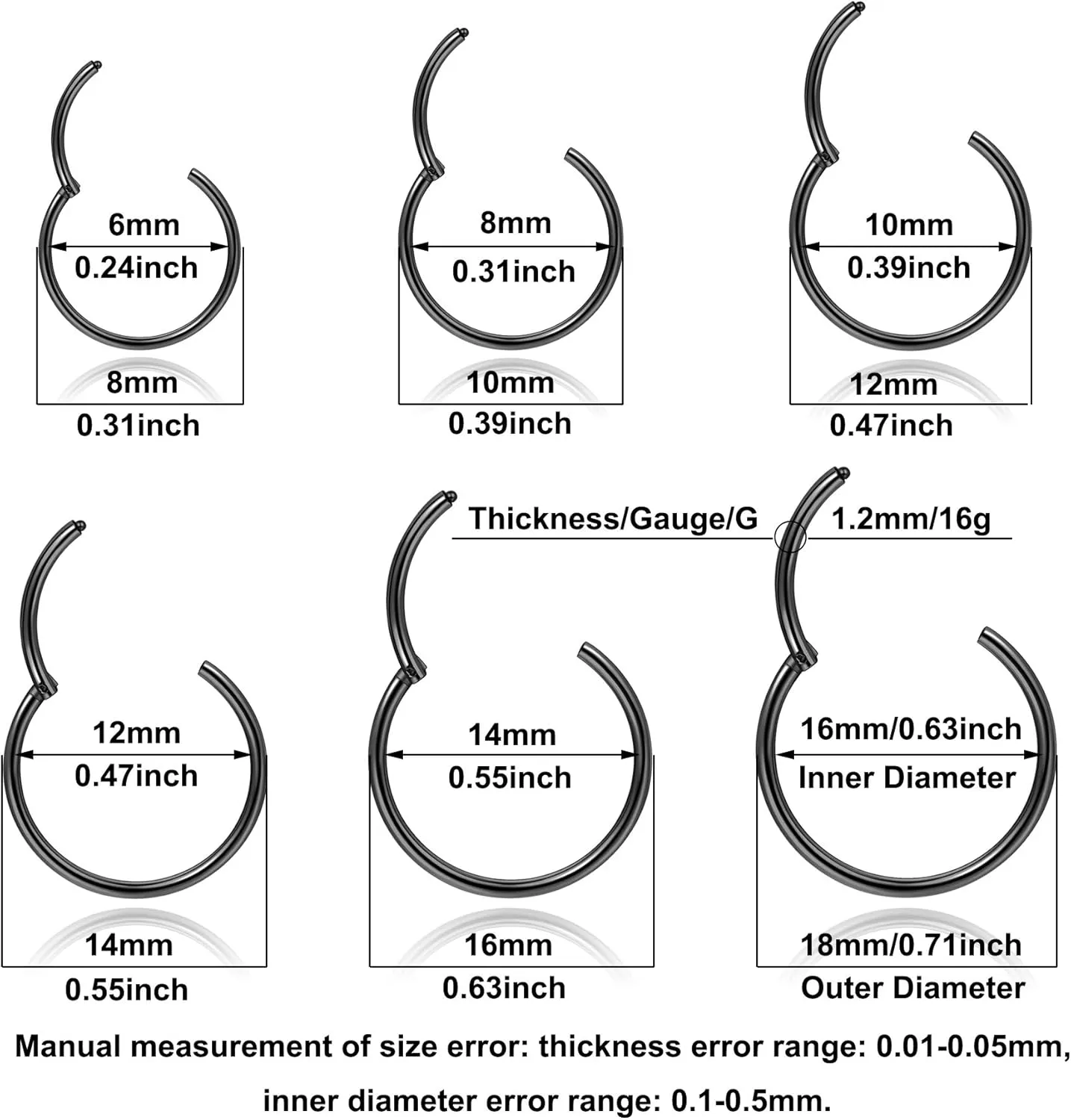 Lantine 6-12Pcs 18g 20g Nose Rings for Women Men 316L Surgical Steel 16g Septum Ring Cute Tiny Cartilage Helix Conch Daith Tragus Earrings 6-16mm Set