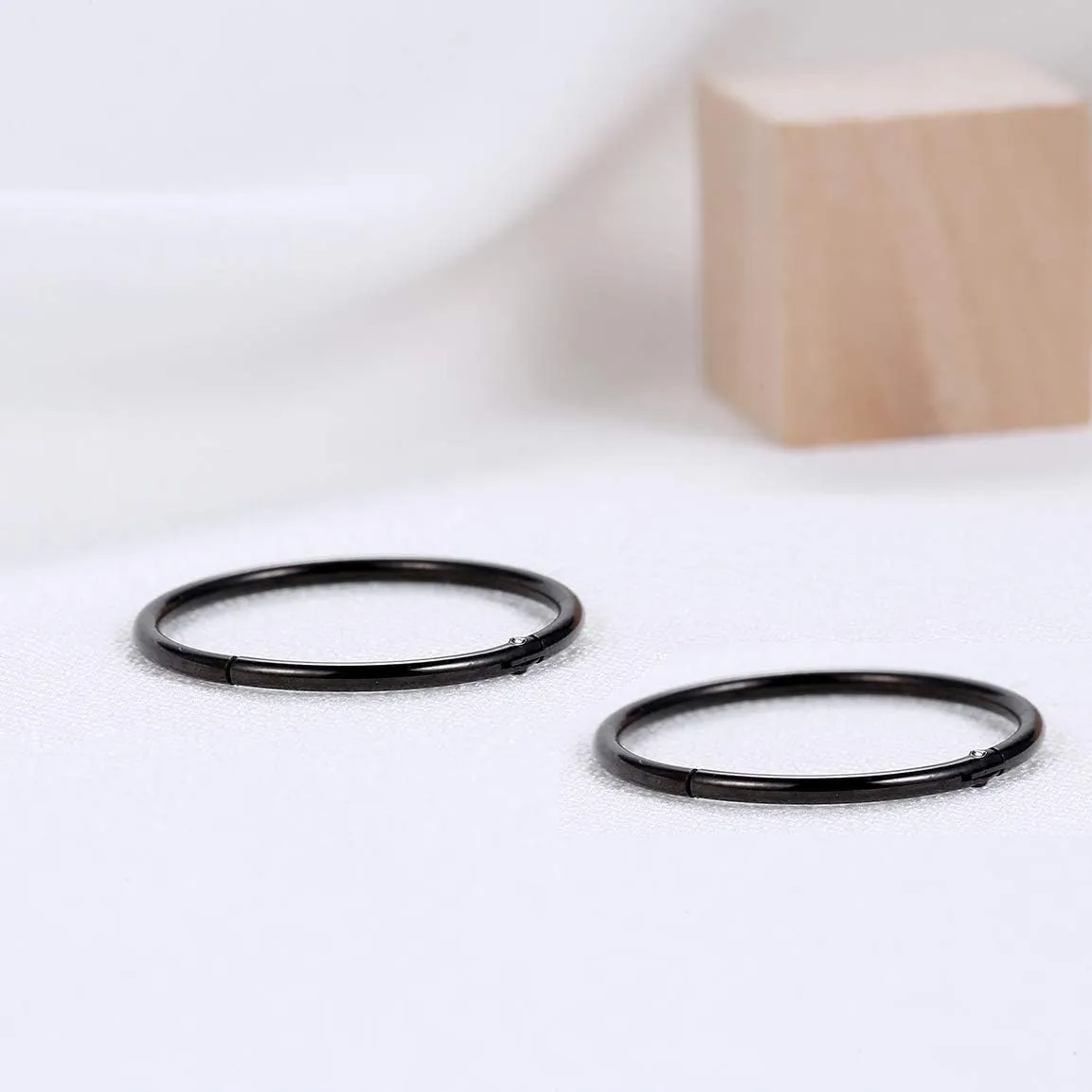 Lantine Black Hinged 20g 18g 16g Nose Rings Hoops 6mm 8mm 10mm 12mm 14mm 16mm Septum Ring Clicker Cartilage Helix Hoop Earrings Set