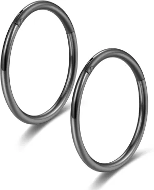 Lantine Black Hinged 20g 18g 16g Nose Rings Hoops 6mm 8mm 10mm 12mm 14mm 16mm Septum Ring Clicker Cartilage Helix Hoop Earrings Set