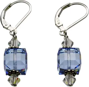 Light Blue Sterling Silver Leverback Earrings 8mm Crystal Cube