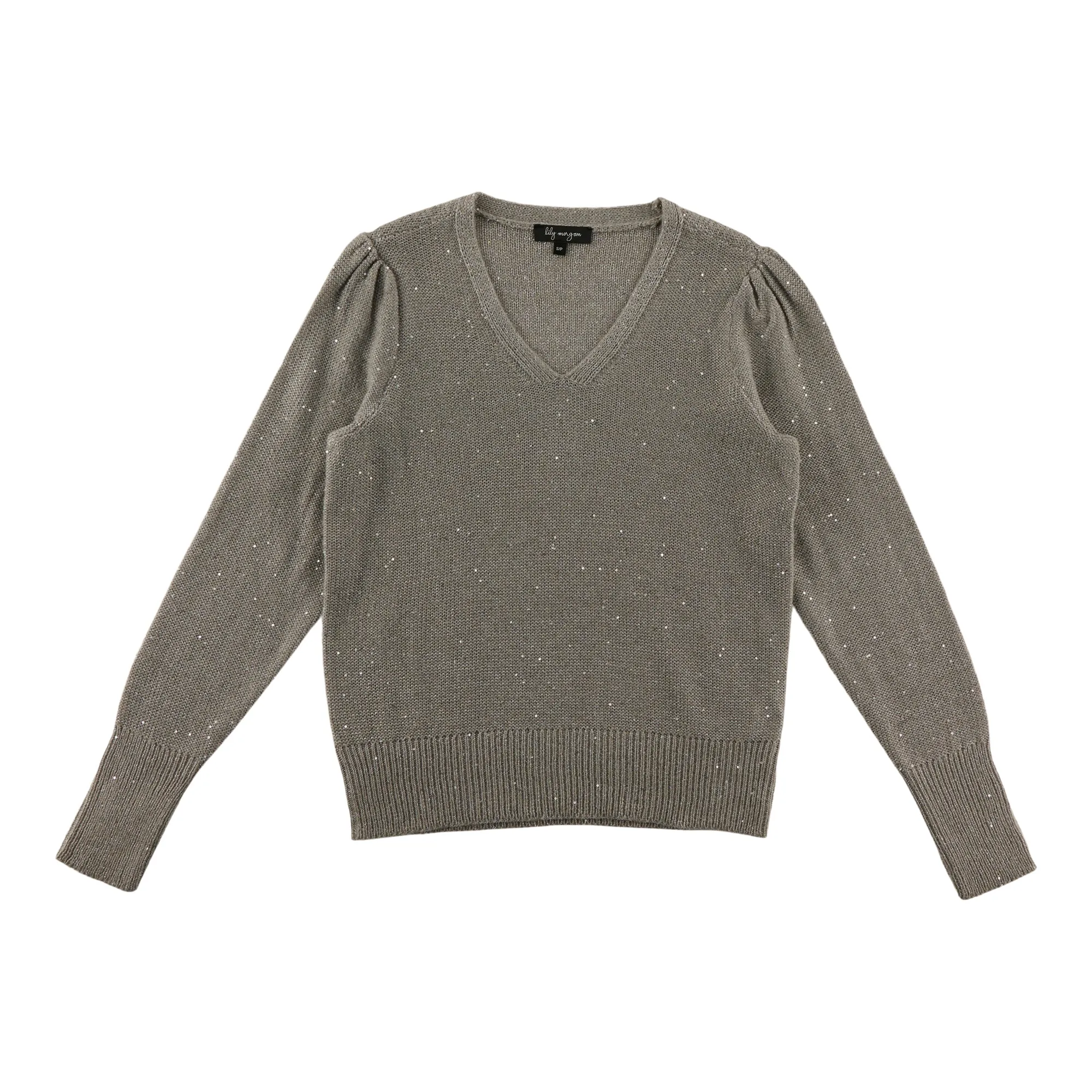 lily morgan Women's Sequin V-Neck Sweater