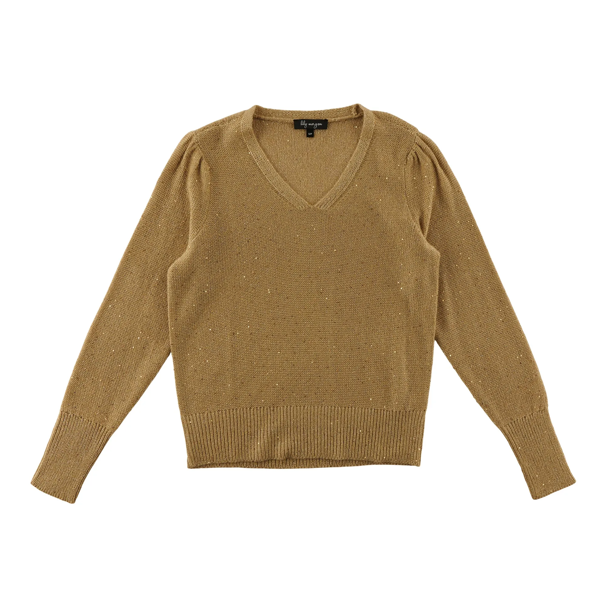 lily morgan Women's Sequin V-Neck Sweater