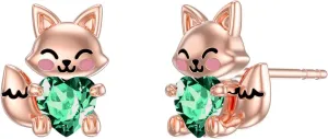 LONAGO Fox Earrings for Women 925 Sterling Silver Cute Fox Holding Heart Stud Earrings