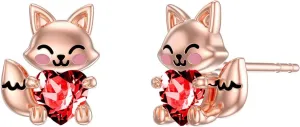 LONAGO Fox Earrings for Women 925 Sterling Silver Cute Fox Holding Heart Stud Earrings