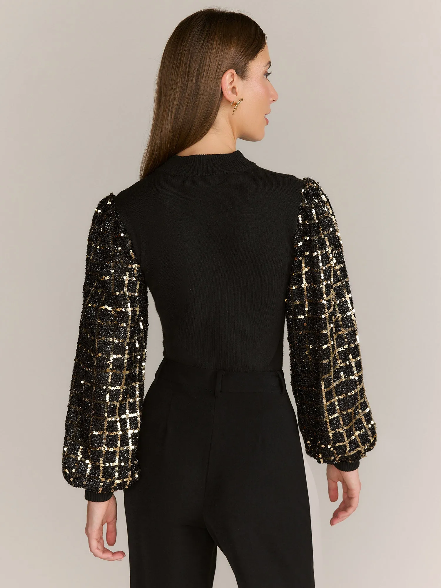 Long Sleeve Sequin Mixed Media Sweater