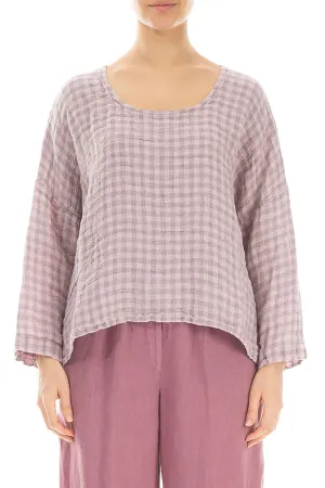 Loose Pink Check Linen Blouse