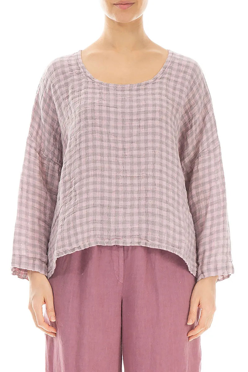 Loose Pink Check Linen Blouse