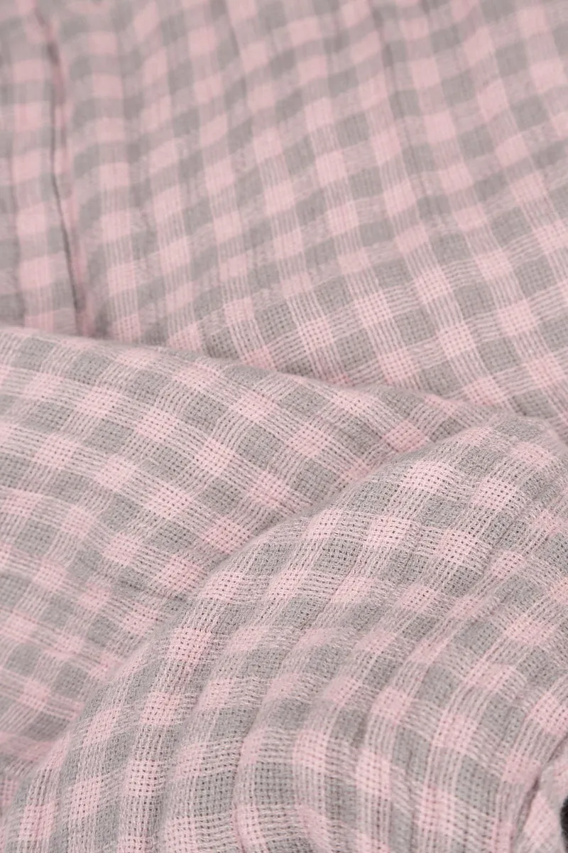Loose Pink Check Linen Blouse