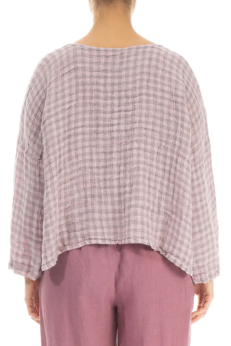Loose Pink Check Linen Blouse