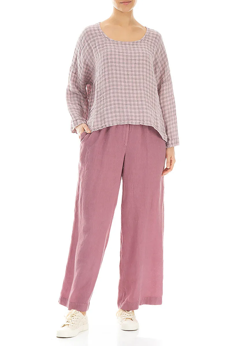 Loose Pink Check Linen Blouse
