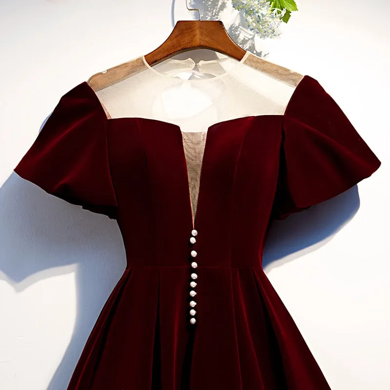 Luolandi Burgundy Velvet Scoop Lace Up A Line Homecoming Dresses Short Prom Dresses Evening Dresses