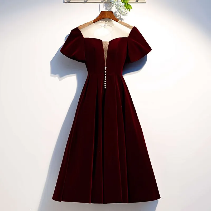 Luolandi Burgundy Velvet Scoop Lace Up A Line Homecoming Dresses Short Prom Dresses Evening Dresses