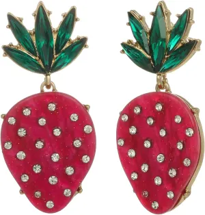 Madison Tyler Fruit Dangle Earrings | Gold Plated Flower Strawberry Apple Cherry Olive Earrings - Sweet Fruit Themed