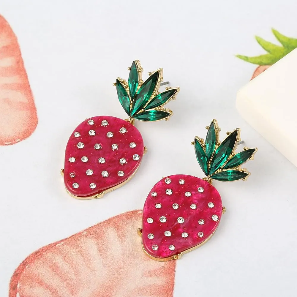 Madison Tyler Fruit Dangle Earrings | Gold Plated Flower Strawberry Apple Cherry Olive Earrings - Sweet Fruit Themed