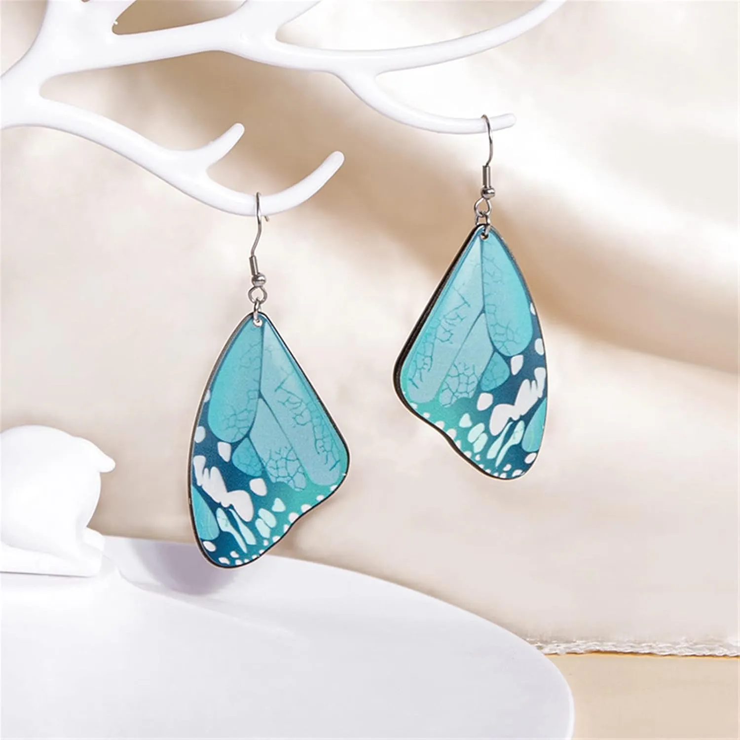 MALOYANVE Butterfly Wing Earrings for Women Asymmetric Boho Colorful Monarch Butterfly Wings Dangle Earrings Chic Jewelry Summer Vacation