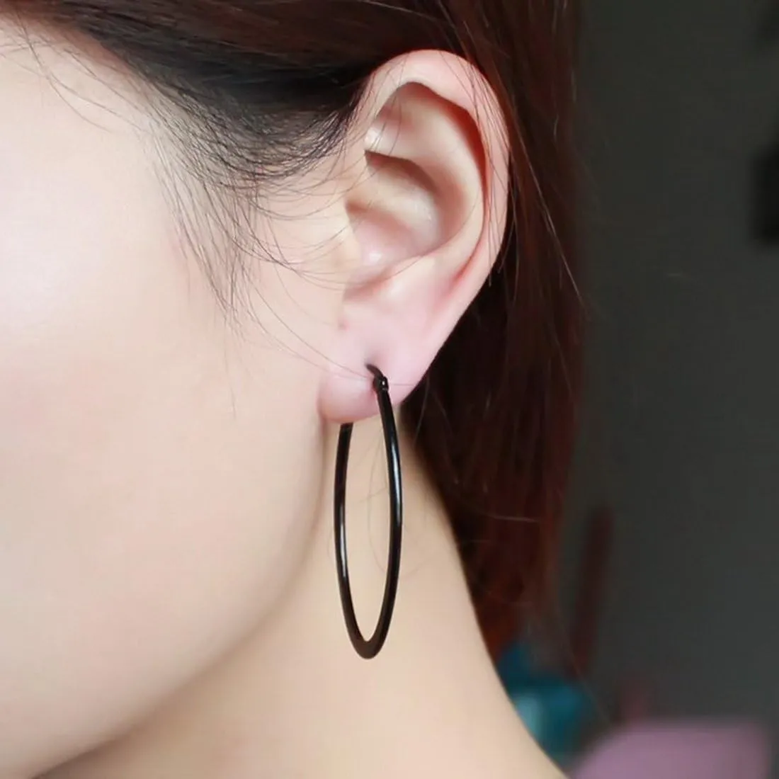 MengPa Hoop Earrings for Women Black Gold Plated Loops Drop Earring Fashion Jewelry