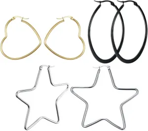 MengPa Hoop Earrings for Women Black Gold Plated Loops Drop Earring Fashion Jewelry