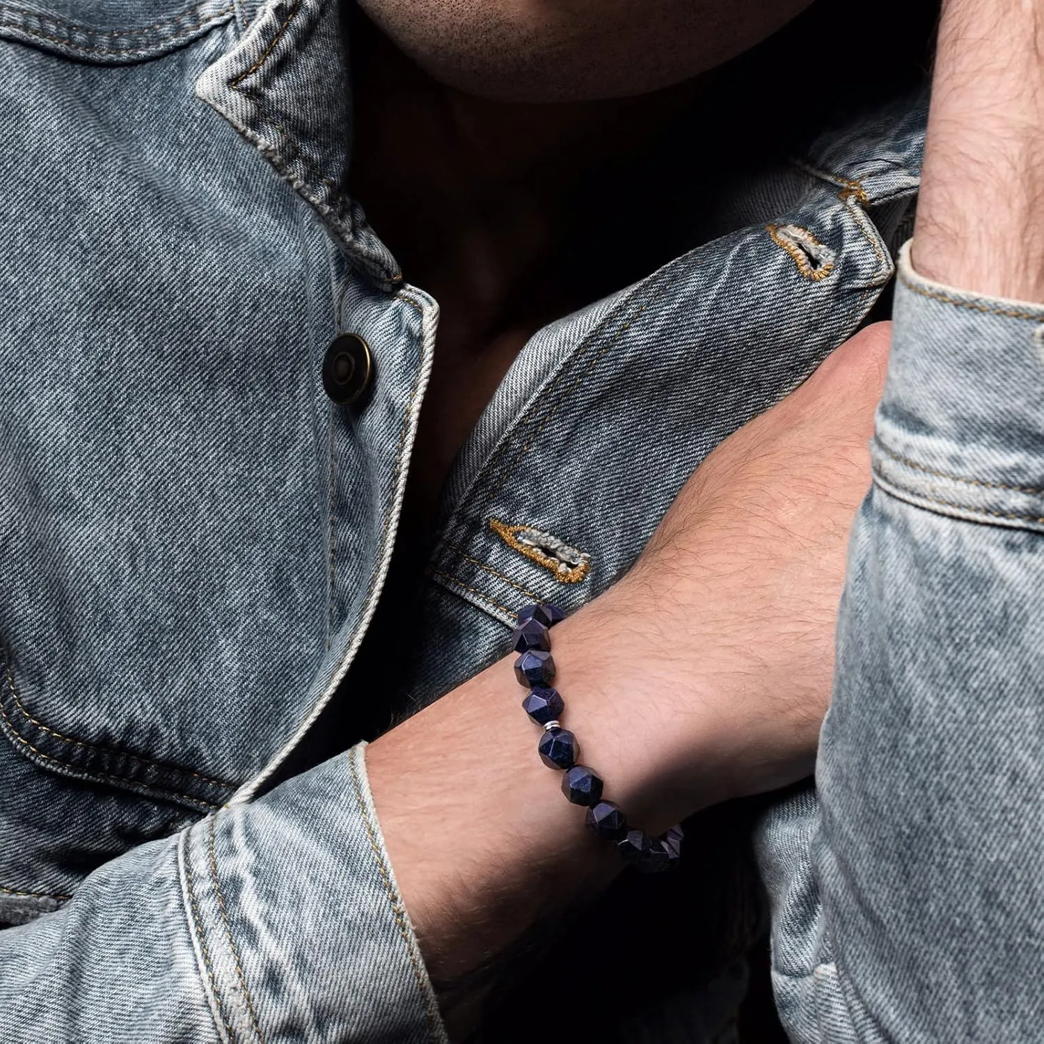 Men's Beaded Bracelet for Men 10mm Natural Stone Braided Bracelet with Sterling Silver Closure Gift for Men
