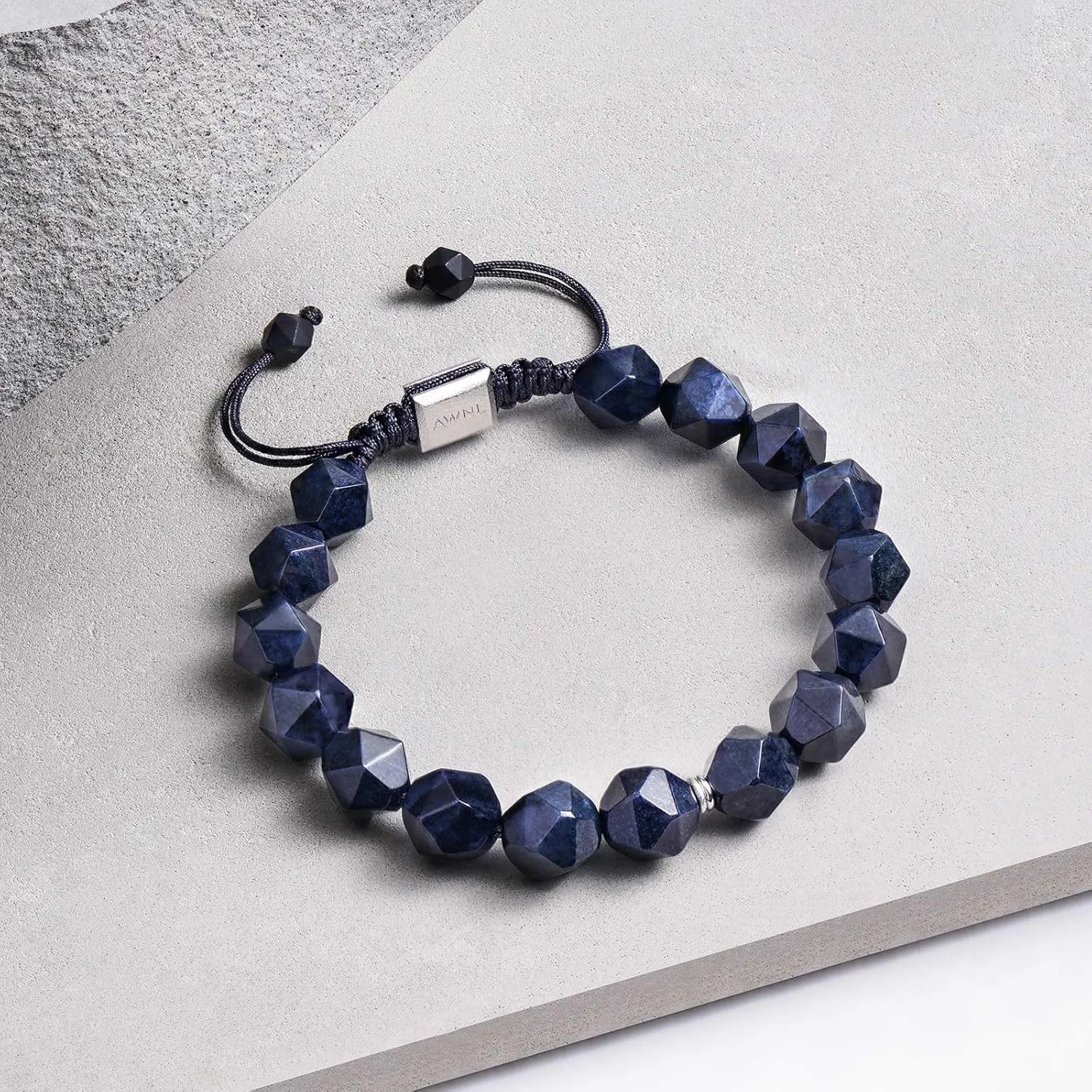 Men's Beaded Bracelet for Men 10mm Natural Stone Braided Bracelet with Sterling Silver Closure Gift for Men