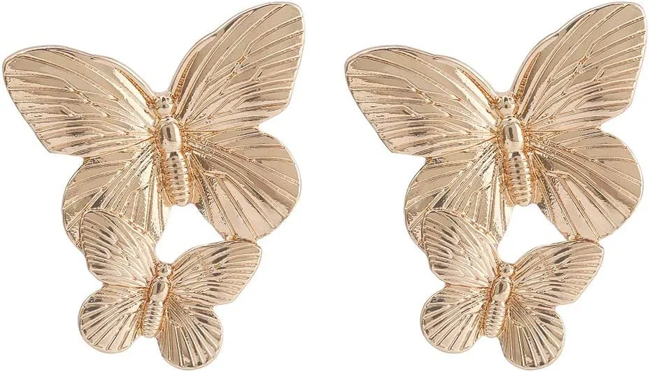 Metal Stud Butterfly Earrings Large Double Flower Earrings Flower Statement Earrings Chic and personalized jewelry for women girls