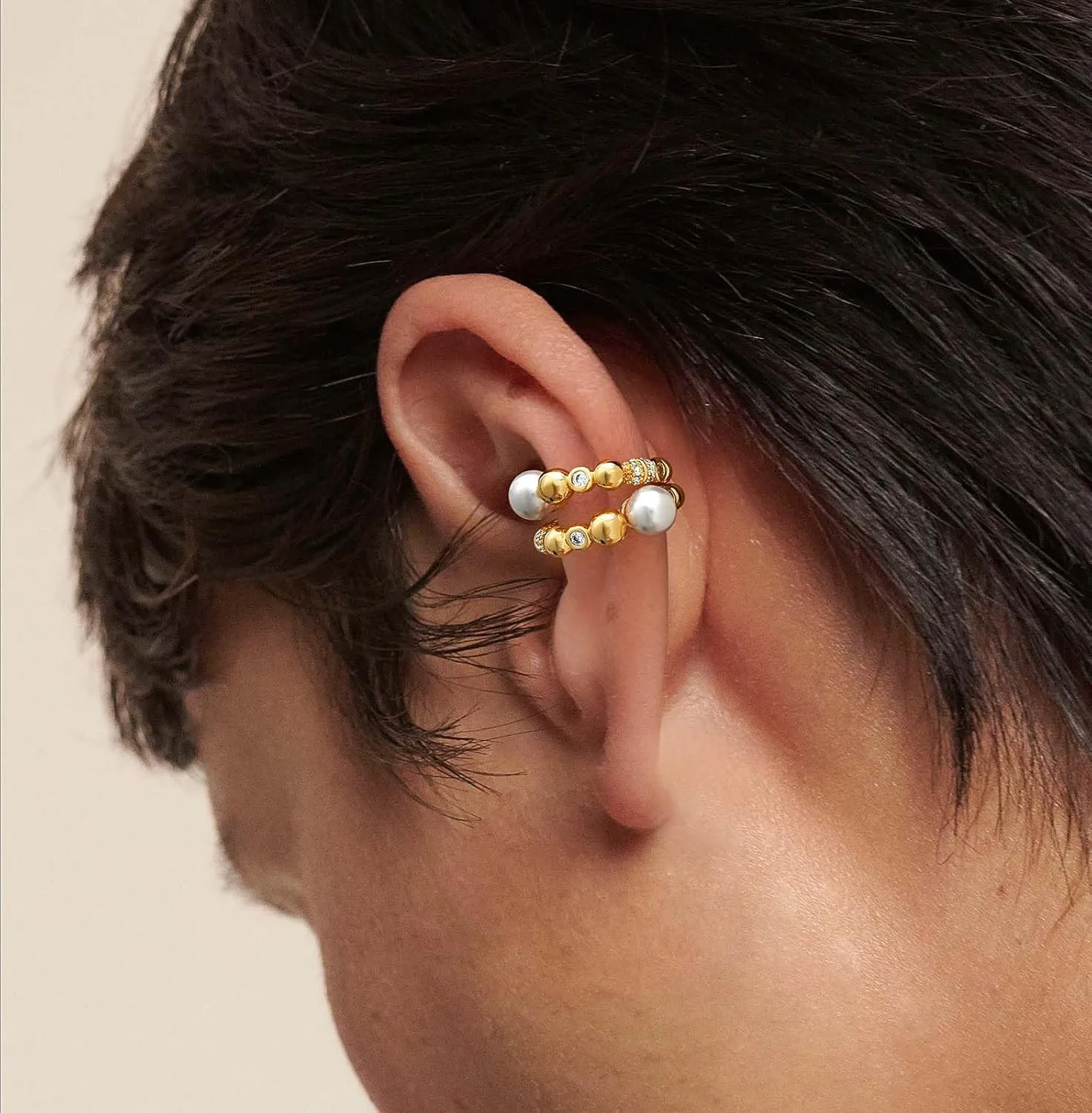 MEVECCO Ear Cuffs Non Piercing 18K Gold Plated Ear Cuff Earring Sets Clip on Cartilage Cubic Zirconia Pearl Minimalist Hypoallergenic Fake Hoop Earrings Stack Women Gifts