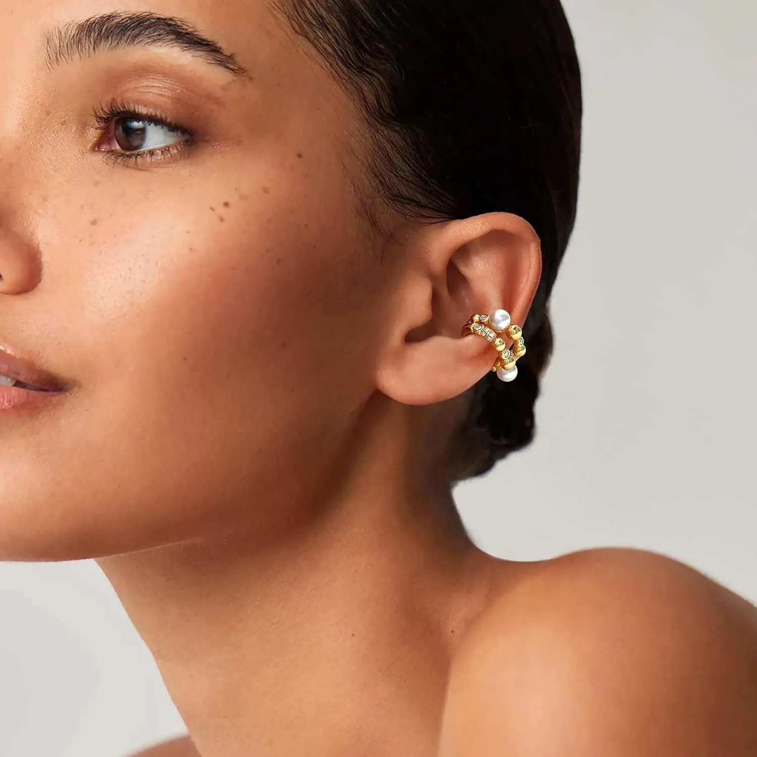 MEVECCO Ear Cuffs Non Piercing 18K Gold Plated Ear Cuff Earring Sets Clip on Cartilage Cubic Zirconia Pearl Minimalist Hypoallergenic Fake Hoop Earrings Stack Women Gifts