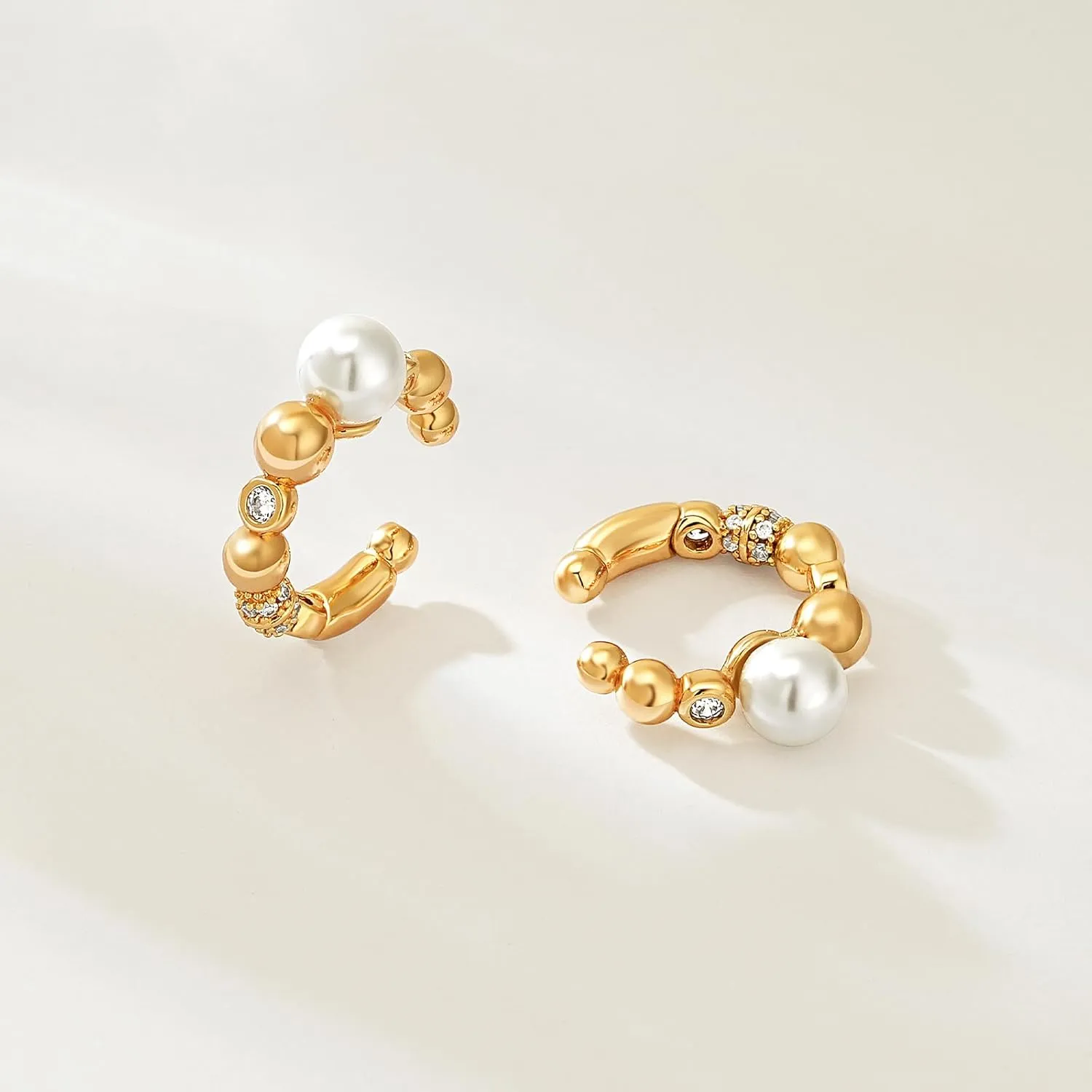 MEVECCO Ear Cuffs Non Piercing 18K Gold Plated Ear Cuff Earring Sets Clip on Cartilage Cubic Zirconia Pearl Minimalist Hypoallergenic Fake Hoop Earrings Stack Women Gifts