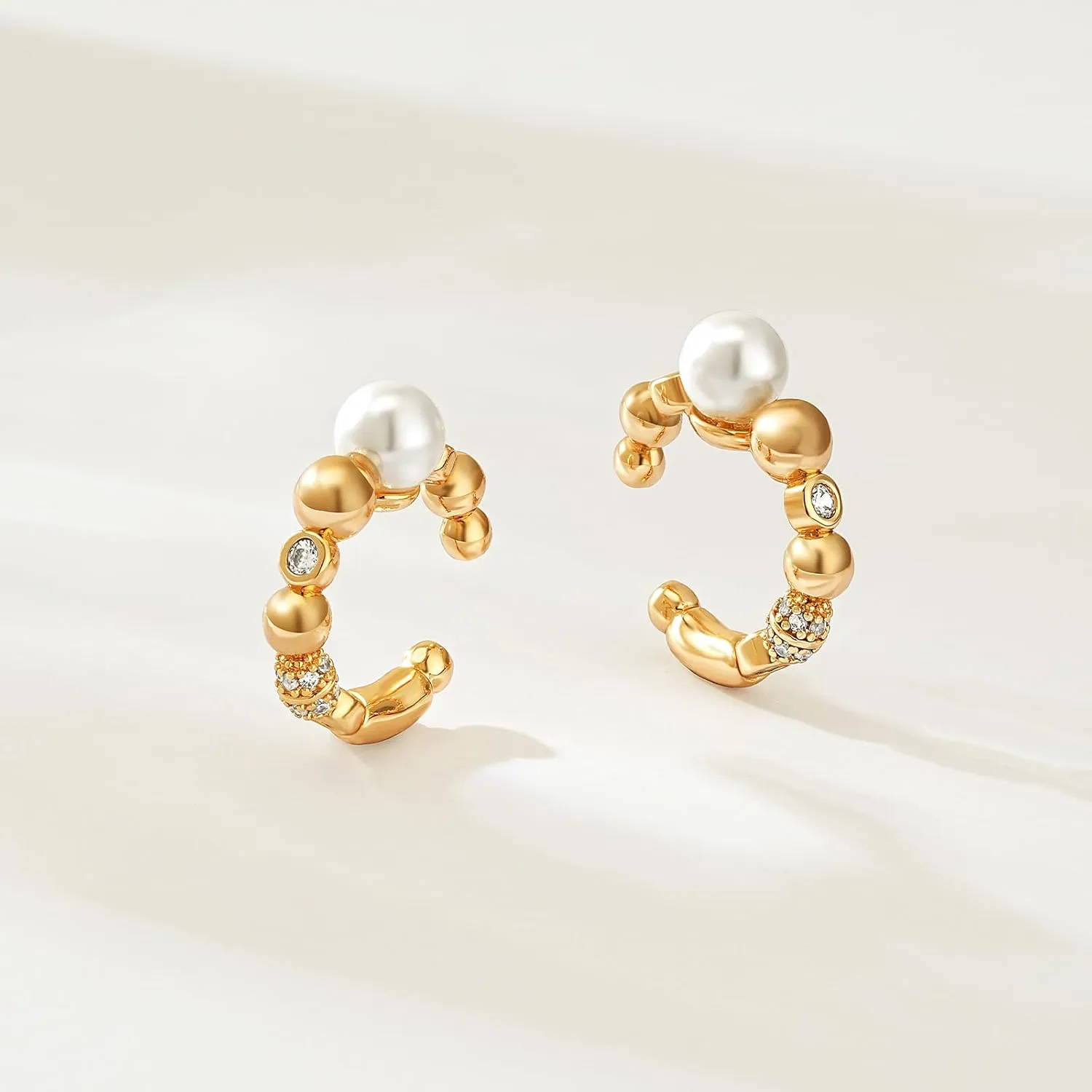 MEVECCO Ear Cuffs Non Piercing 18K Gold Plated Ear Cuff Earring Sets Clip on Cartilage Cubic Zirconia Pearl Minimalist Hypoallergenic Fake Hoop Earrings Stack Women Gifts