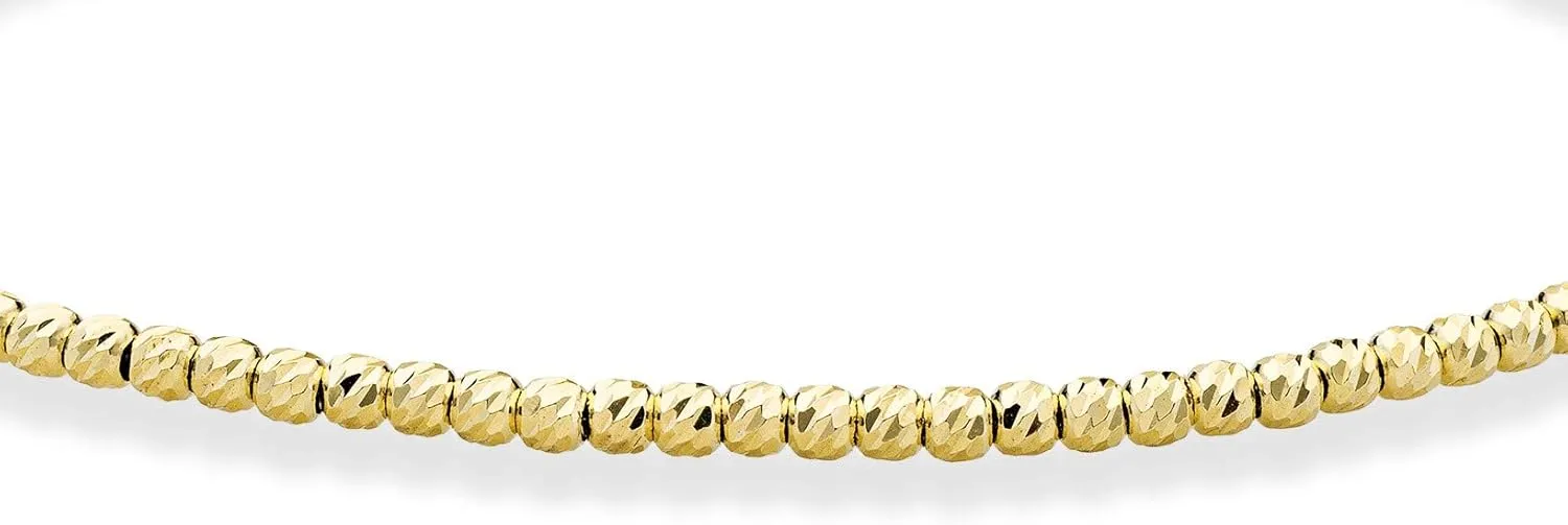 Miabella 925 Sterling Silver or 18K Yellow Gold Plated Diamond-Cut 2.5mm Bead Ball Chain Bracelet for Women, Made in Italy