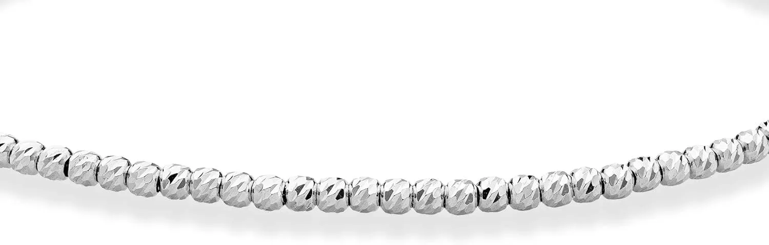 Miabella 925 Sterling Silver or 18K Yellow Gold Plated Diamond-Cut 2.5mm Bead Ball Chain Bracelet for Women, Made in Italy